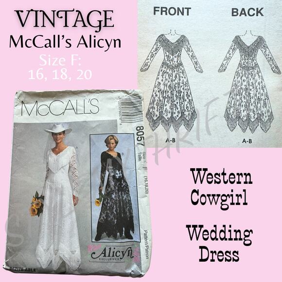 UC FF Vintage McCalls 8057 Alicyn Wedding Dress Western Cowgirl Sewing Pattern - Picture 1 of 7